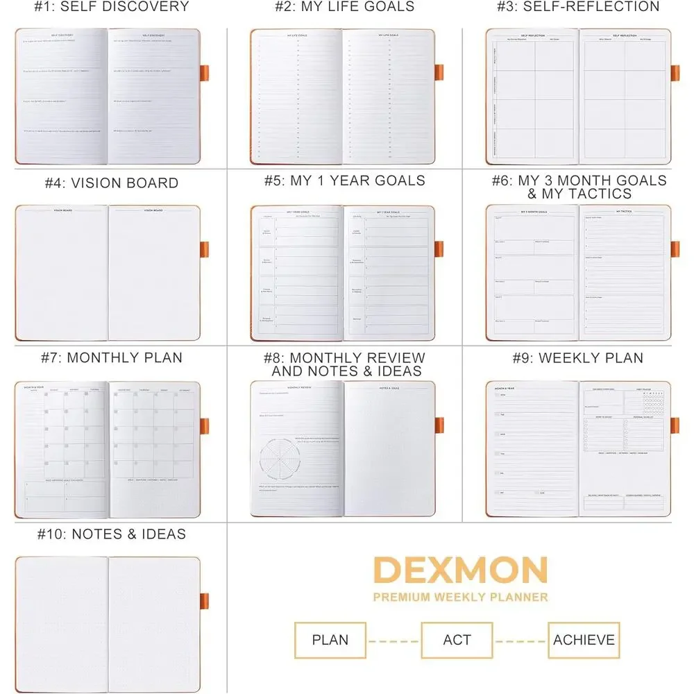 Undated Hardcover Daily Weekly Planner Time Management and Productivity Goals